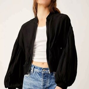 Free People On Pointe Black Bomber Jacket with Voluminous Sleeves size medium